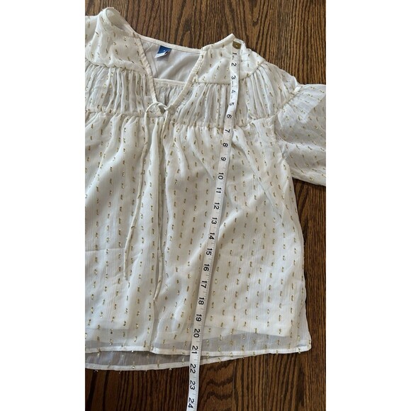 Old Navy Women’s Small White & Gold Sparkly Boho Chiffon Blouse Top Holiday - Picture 9 of 9